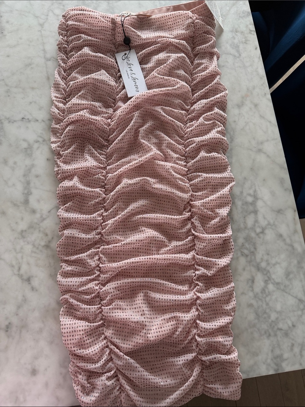 For Love & Lemons Blush Pink Ruched Sequin Dress